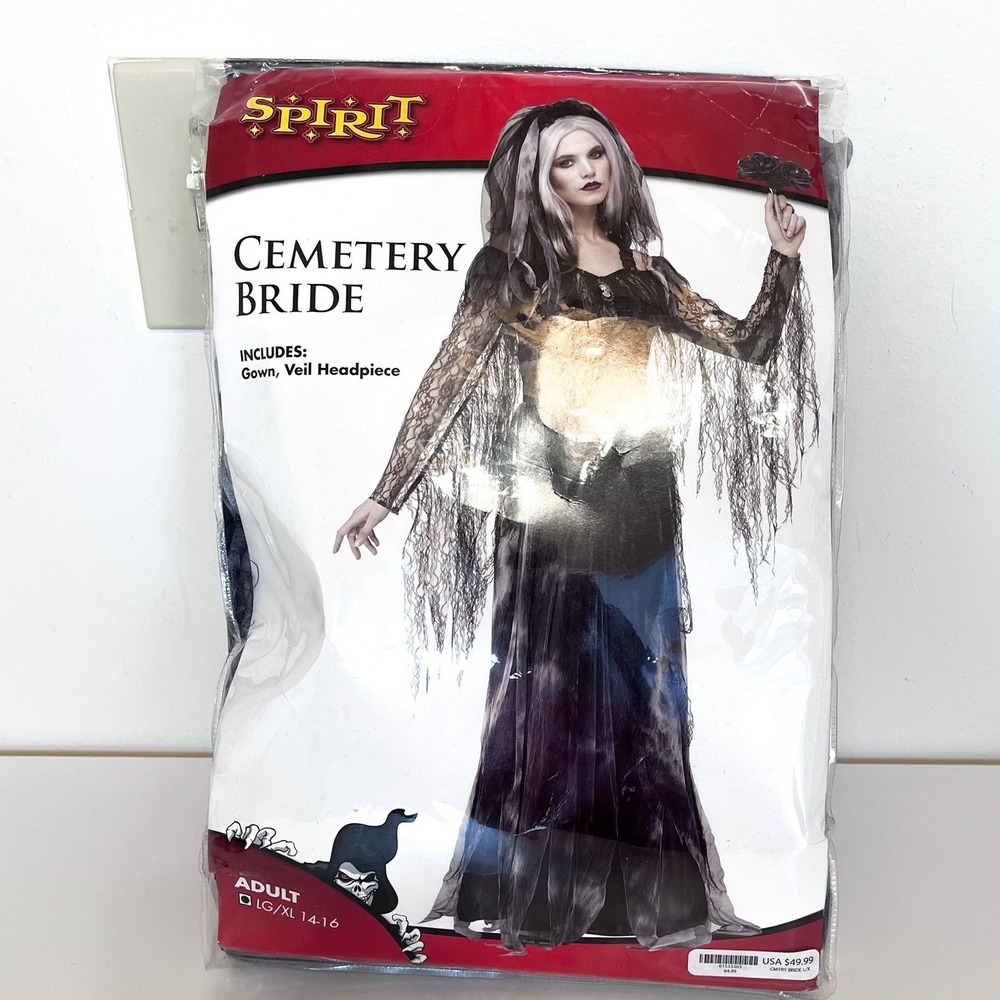 Spirit Cemetery Bride Womens‎ Adult Halloween Costume Size L/XL Black Gown Veil